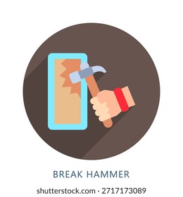 Break Hammer abgerundete flache Farbe Symbol Mini-Illustration, verwenden für moderne Konzept, Druck, UI, UX-Kit, Web-und App-Entwicklung. Vektor verwandt mit Feuerwehrmann, Rettung und mehr