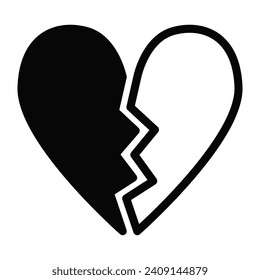 icono de corazón roto, ilustración de icono simple, vector