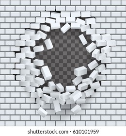 Break hole brick wall destruction template transparent background vector illustration