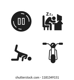 break icon. 4 break vector icons set. motorbike, pause and office worker sleeping on his desk at job icons for web and design about break theme