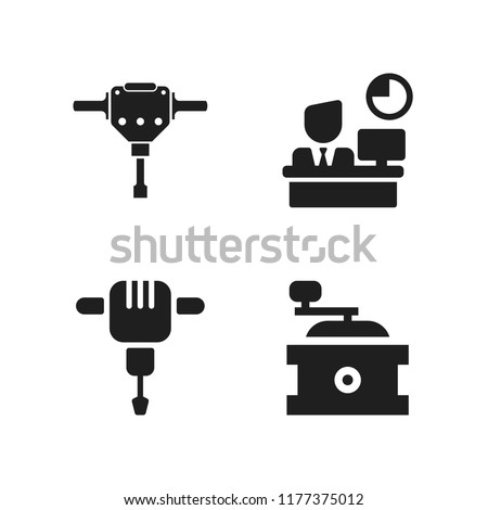 break icon. 4 break vector icons set. jackhammer, half time work and coffee grinder icons for web and design about break theme
