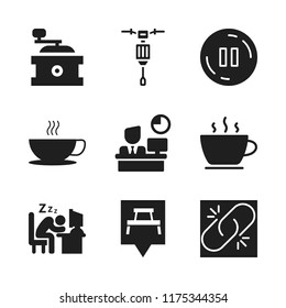 break icon. 9 break vector icons set. pause, coffee icon and office worker sleeping on his desk at job icons for web and design about break theme