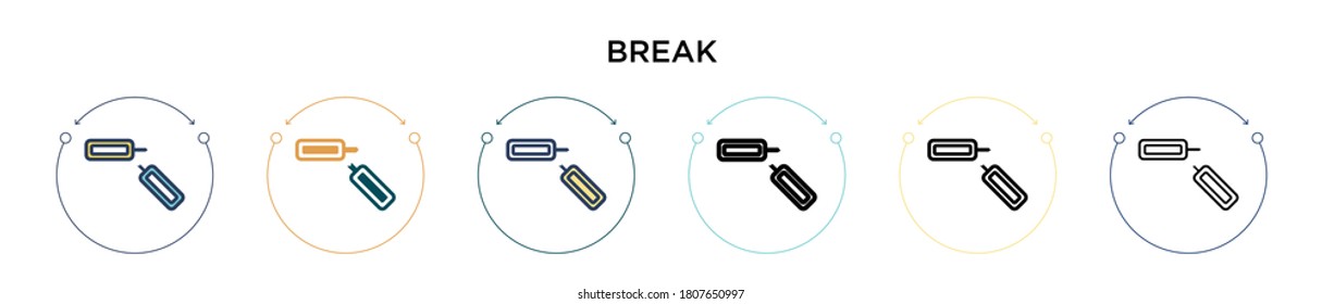 Break icon in filled, thin line, outline and stroke style. Vector illustration of two colored and black break vector icons designs can be used for mobile, ui, web