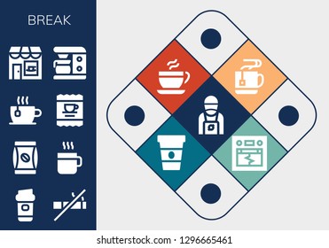  break icon set. 13 filled break icons. Simple modern icons about  - Barista, Coffee, No smoking, Coffee bag, Cup, Coffee shop, maker, Mug, Earthquake
