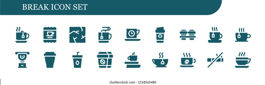 break icon set. 18 filled break icons.  Simple modern icons about  - Tea, Coffee, Crack, Mug, Tea time, Cup, No smoking