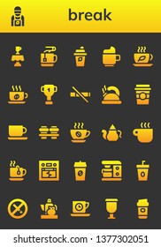 break icon set. 26 filled break icons.  Simple modern icons about  - Latte, Barista, Mug, Coffee, Cup, Tea, No smoke, Teapot, Coffee cup, Earthquake, Coffee maker, No smoking