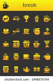 break icon set. 26 filled break icons.  Collection Of - No smoking, Tea, Cup, Coffee, Teapot, Tea time, Coffee pot, Freedom, Coffee shop, maker, bag, cup