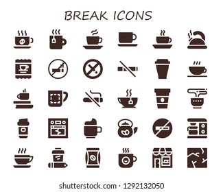  break icon set. 30 filled break icons. Simple modern icons about  - Cup, Tea, Coffee, Coffee cup, Teapot, No smoking, No smoke, shop, Mug, Earthquake, Coffee maker, Coffee bag