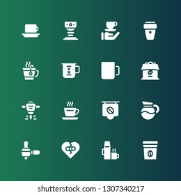 break icon set. Collection of 16 filled break icons included Coffee bag, Hot drink, Broken heart, Coffee maker, Coffee, Hydraulic breaker, Cup, Tea, cup