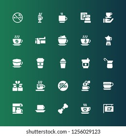 break icon set. Collection of 25 filled break icons included Coffee, Broken bone, Coffee maker, Cup, Tea, No smoking, Tea cup, Broken heart, Latte, Mocha, Brake, Coffee cup