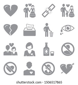 Break Up Icons. Gray Flat Design. Vector Illustration.
