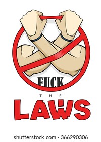the "break the laws" color illustration in comics style with muscle hands that trying to pull the stop sign