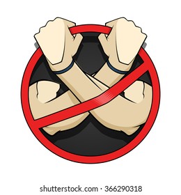 the "break the laws" color illustration in comics style with muscle hands that trying to pull the stop sign