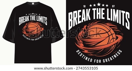 break the limits destined for greatness 1887 vintage basketball with flame ripples graphic t shirt design vector illustration artwork
