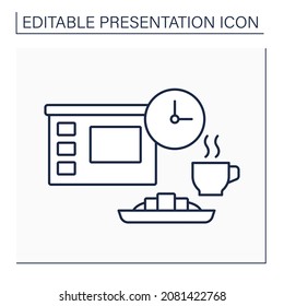 Break line icon. Pause at work or at event. Dinner and coffee break for workers. Presentation concept. Isolated vector illustration. Editable stroke