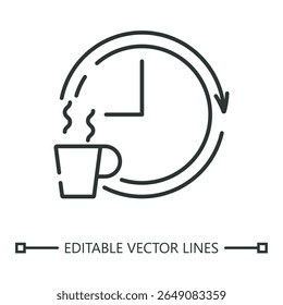 Ícone Quebrar linear. Quebre o relógio de ícone linear com seta piercing copo. Perfeito para gerenciamento de tempo, decoração doméstica, design de escritório, produtividade e conceitos de programação.