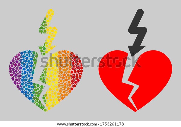 Break love heart collage icon of round\
items in various sizes and spectrum colored color tinges. A dotted\
LGBT-colored Break love heart for lesbians, gays, bisexuals, and\
transgenders.