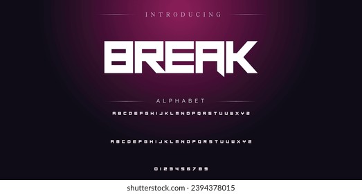 Break Modern Bold Font. Sans Serif Font. Regular Italic Uppercase Lowercase Typography urban style alphabet fonts for fashion, sport, technology, digital, movie, logo design, vector illustration