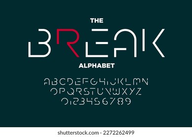 break up monoline alphabet design. modern monoline typeface. youthstyle typography font