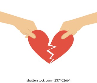 Break off relations  Hands divided heart in half  Vector illustration