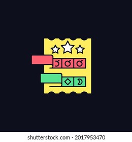 Break open lottery ticket RGB color icon for dark theme. Paper-style game. Prizes for winning combinations. Isolated vector illustration on night mode background. Simple filled line drawing on black