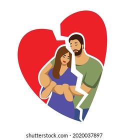 break in relationships. broken heart. vector illustration in flat style
