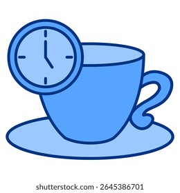Break ícone lembrete representado por xícara de café, relógio estilo azul.