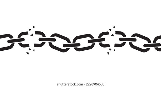 Break repeat chain, seamless vector metal border, iron pattern, defect connection. Disconnect illustration