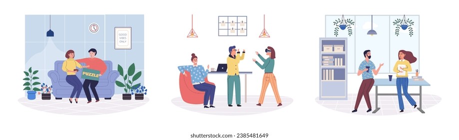 Break room vector illustration. Find relaxation and pleasure in peaceful resting place The break room provides carefree and idyllic environment for relaxation Rest in calm and peaceful room