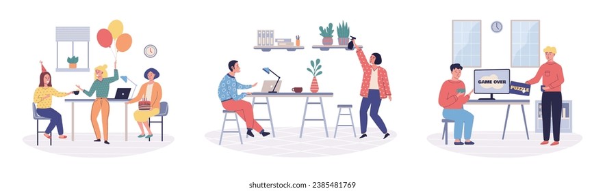 Break room vector illustration. Find relaxation and pleasure in peaceful resting place The break room provides carefree and idyllic environment for relaxation Rest in calm and peaceful room