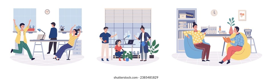 Break room vector illustration. Find pleasure in idyllic setting peaceful room Take pause and indulge in comfort restful space The break room concept emphasizes importance relaxation and enjoyment