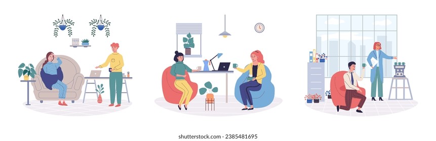 Break room vector illustration. Indulge in pleasure peaceful break room and unwind Take break and experience calmness quiet room Resting in restful space brings sense calm and tranquility The break