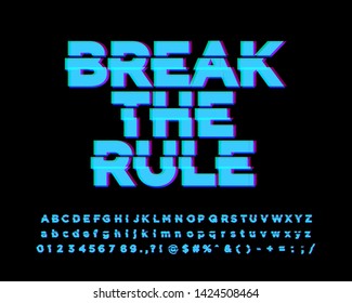 Break the rule sticker font effect, glitch allhabet style, break alphabet design