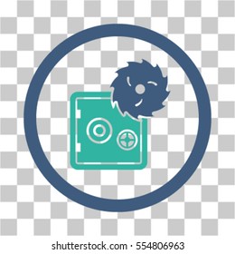 Break Safe vector pictograph. Illustration style is flat iconic bicolor cobalt and cyan rounded symbol on a transparent background.