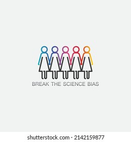 Break The Science Bias and International Women's Day banner design graphic, vector, Women of different ethnicities stand side by side together illustration #BreakTheBias