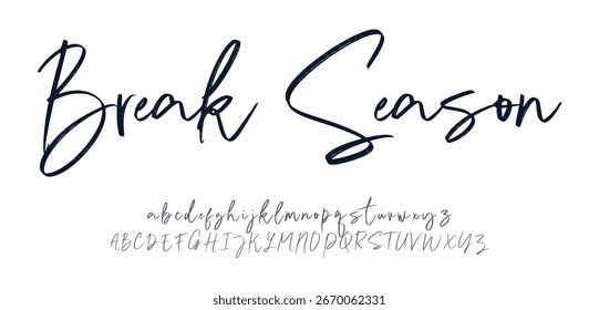Temporada de descanso, alfabeto de Vector dibujado a mano. Fuente de script de firma monoline moderna. Elegante fuente de firma. Mejor alfabeto Hermosa caligrafía Signature letras de fuente
