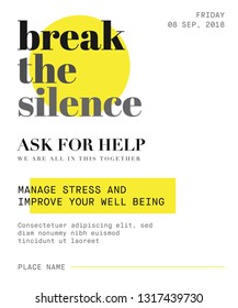 Break The Silence Concept. Ask For Help Template. Self Help Poster.