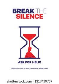 Break the Silence Concept. Ask for Help Template. Vector illustration of a man waiting. Person in hour glass. People time design.