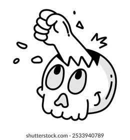 Break skull with hand, a doodle style icon 

