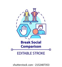 Break Social Comparison Concept Icon. Self Esteem Issues. Social Media Detox Reason Abstract Idea Thin Line Illustration. Isolated Outline Drawing. Editable Stroke. Arial, Myriad Pro-Bold Fonts Used