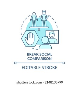 Break Social Comparison Turquoise Concept Icon. Social Media Detox Reason Abstract Idea Thin Line Illustration. Isolated Outline Drawing. Editable Stroke. Arial, Myriad Pro-Bold Fonts Used