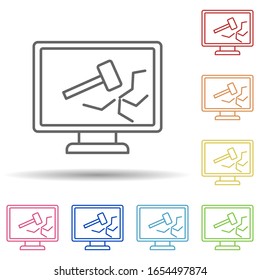 Break system in monitor in multi color style icon. Simple thin line, outline vector of virus antivirus icons for ui and ux, website or mobile application