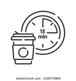 Break time black line icon. Time management concept. Sign for web page, mobile app, button, logo. Vector isolated element. Editable stroke.