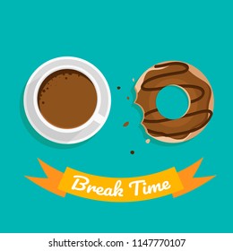 break time with coffee and chocolate on green background