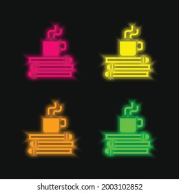 Break Time four color glowing neon vector icon