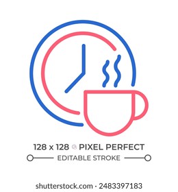 Break time two color line icon. Scheduled period for employee lunch. Coffee break. Non-productive time bicolor outline symbol. Duotone linear pictogram. Isolated illustration. Editable stroke