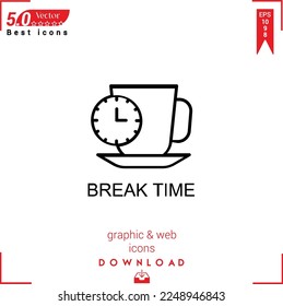 BREAK-ZEIT-Vektor. Business Marketing Management, BREAK TIME Icons , einfach, isoliert, Anwendung , Logo, flaches Symbol für Website-Design oder mobile Anwendungen, 
UI UX Design Bearbeitbarer Strich. EPS10