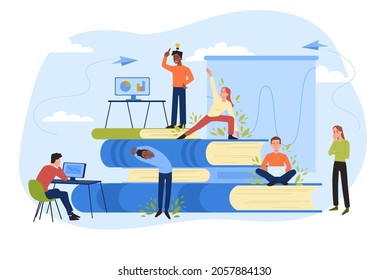 Break at work concept. Employees sit on books, meditate, do yoga and think about project. Taking care of mental and physical health. Cartoon flat vector illustration isolated on white background svg