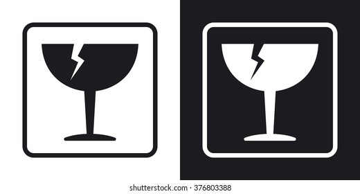Breakable or fragile material packaging symbol. Two-tone version on black and white background