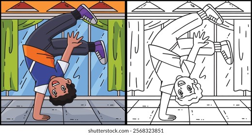 Breakdance B Boy Air Chair Pike Move Illustration